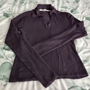 Max Studio S Longslve V Neck Knitted Purple Collar Rayon Nylon Women's Sweater.